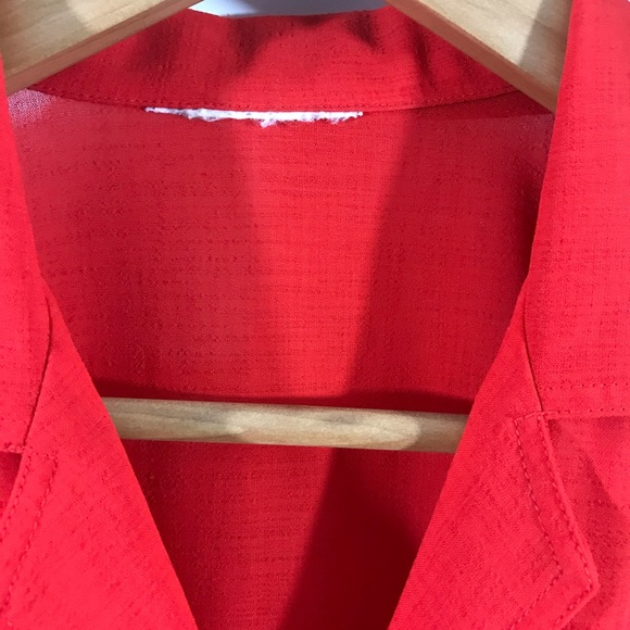 Red Button Up Short Sleeve Blouse - Picture 4 of 4